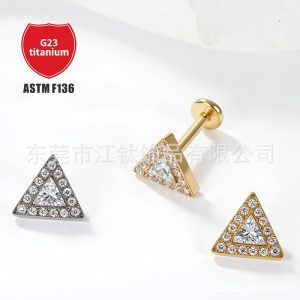 G23 Titanium Ear Cartilage Stud Triangular Inlaid Zircon Ear Piercing Jewelry