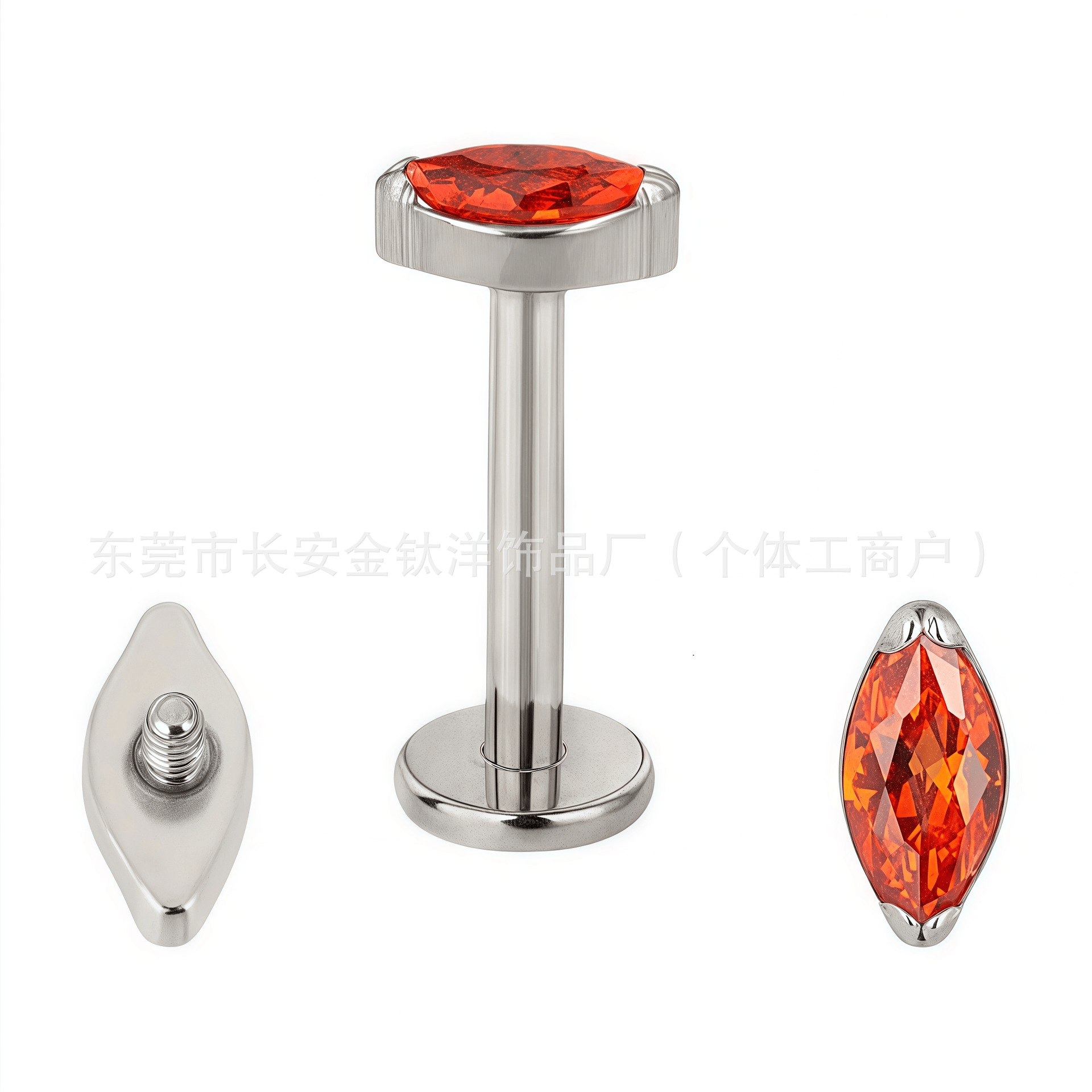F136 Titanium Horse Eye Setting 5A Zircon Lip Stud Nose Stud Ear Stud G23 Titanium Alloy Body Piercing Jewelry Ear Bone Stud - Image 3