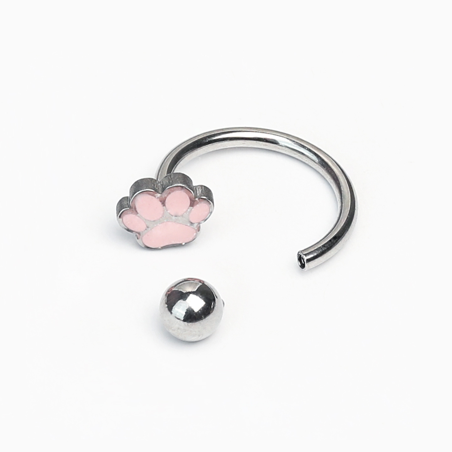 Pink Cat Paw and Dog Paw Lip Ring C-Ring 316L Surgical Steel Internally Threaded Horseshoe Ring Lip Stud European and American Style Piercing Jewelry - Image 5
