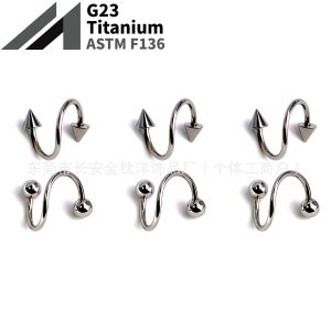 F136 Titanium External Thread S-Shaped Nose Stud Round Ball Tip Lip Stud Nose Ring Earring Ear Bone Stud G23 Titanium Alloy Piercing Jewelry