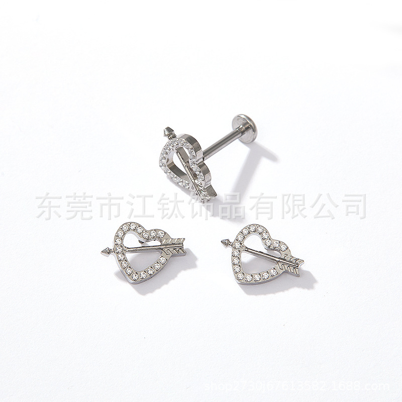 G23 Titanium Ear Cartilage Stud Moon Heart Bird Inlaid Zircon Gold Body Piercing Jewelry 14G - Image 3
