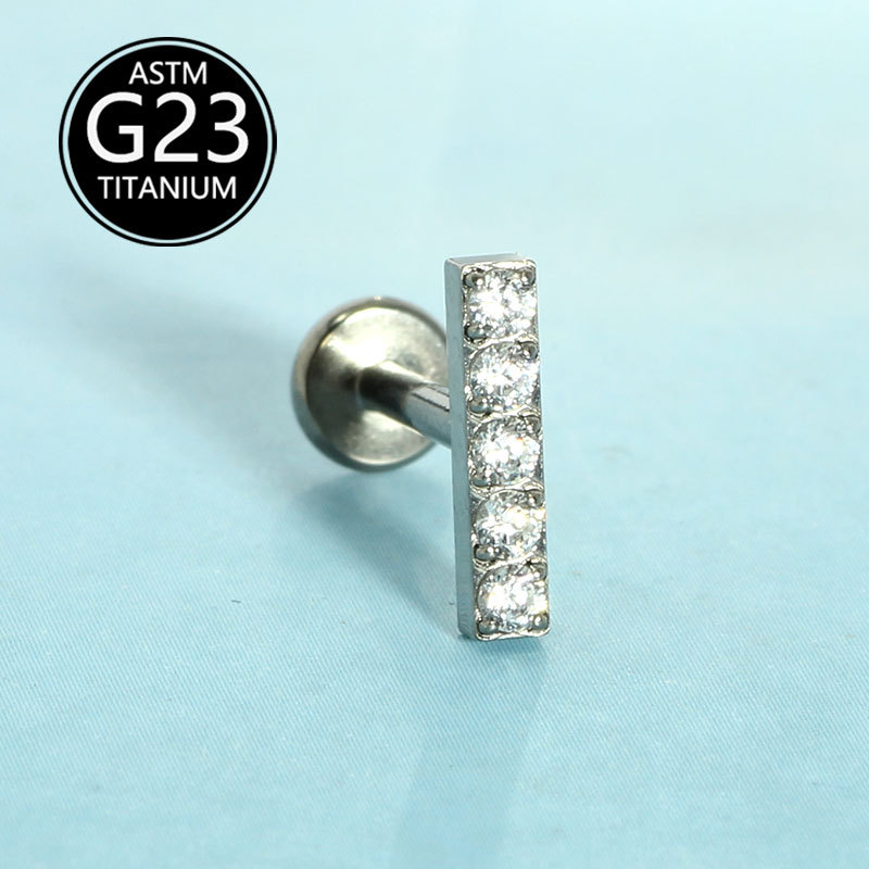 G23 Titanium Inner Tooth Straight Bar Lip Stud Zircon Ear Bone Stud 1.2mm Internal Screw Piercing Jewelry - Image 4