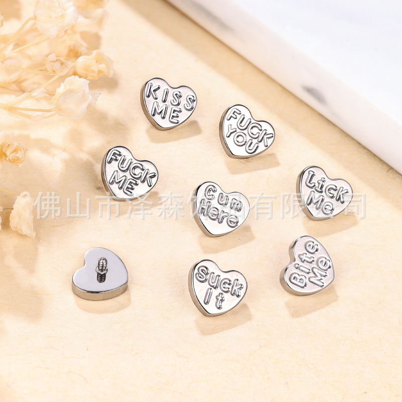 F136 Titanium Heart Letter Tongue Stud Lip Stud Ear Bone Stud Body Piercing Jewelry SUCKIT - Image 3