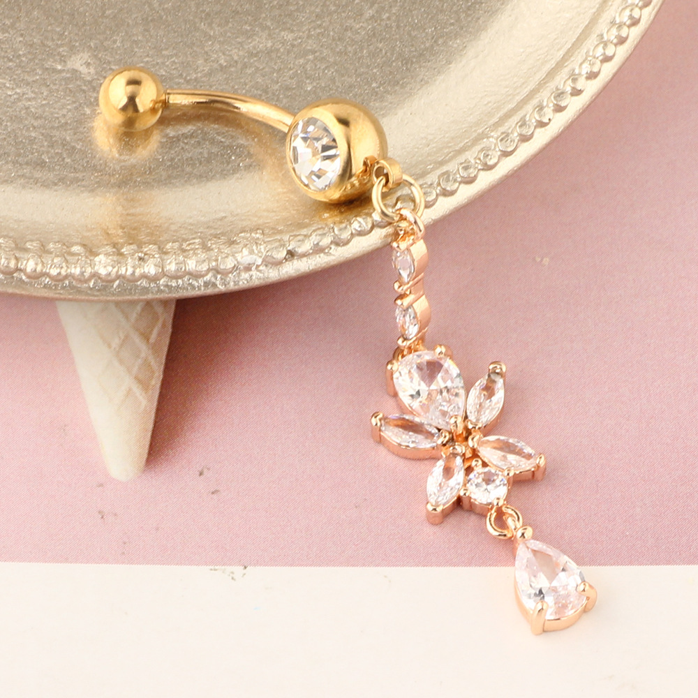 Rose Gold AAA Zircon Navel Ring Stainless Steel Body Piercing Jewelry - Image 4
