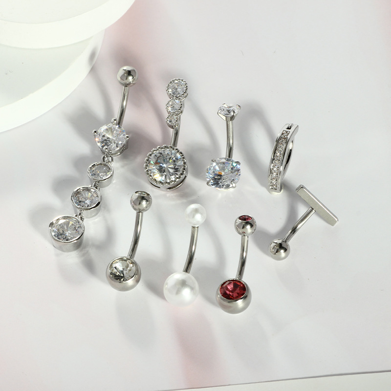 Stainless Steel Zircon Heart Navel Ring Set - European American Style Belly Button Ring for Women Men - Image 5