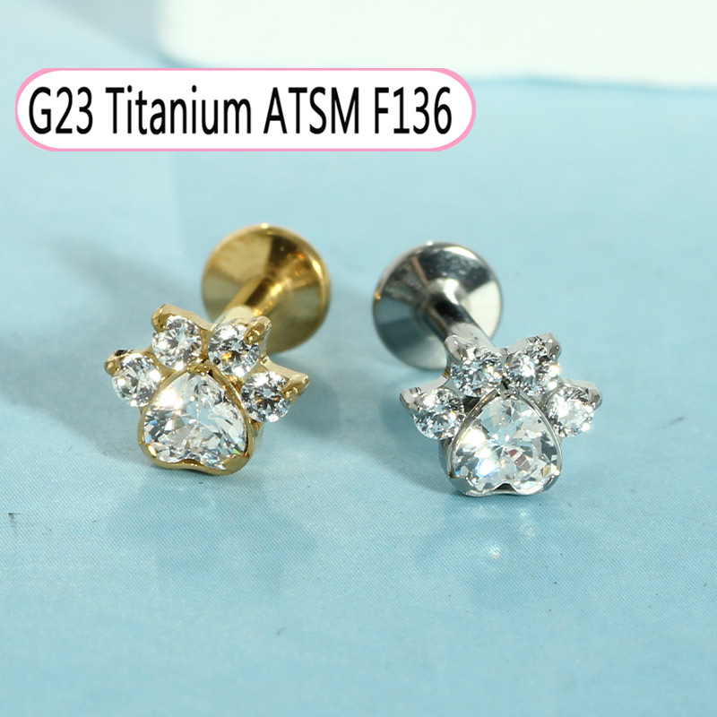 G23 Titanium Inlaid Zircon Opal Lip Nail Internal Thread Piercing Earrings 1.2mm Thick Cochlear Nail - Image 2