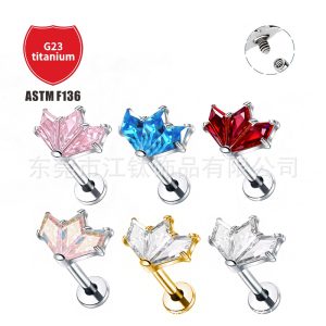 G23 Titanium Alloy Rhombus Inlaid Zircon Ear Cartilage Stud Earrings - 1.2mm x 10mm