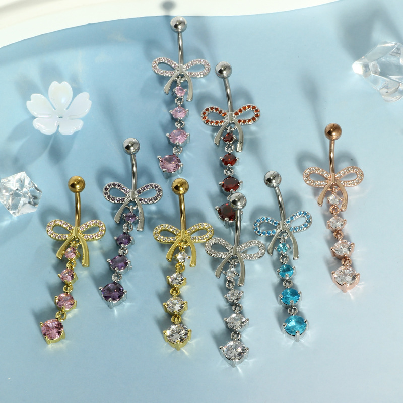 Bow Knot Navel Ring Rose Gold Zircon Belly Button Ring 316L Surgical Steel Body Piercing Jewelry for Women Men - Image 3