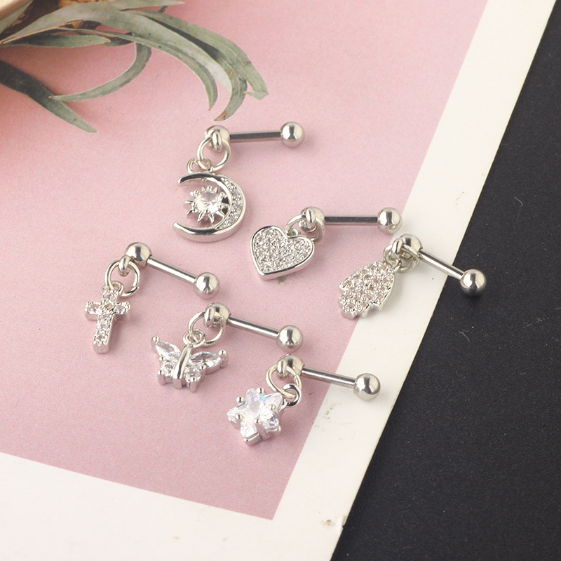 European American Trendy Titanium Steel Star Heart Zircon Ear Bone Nails for Women Wholesale Ebay - Image 3