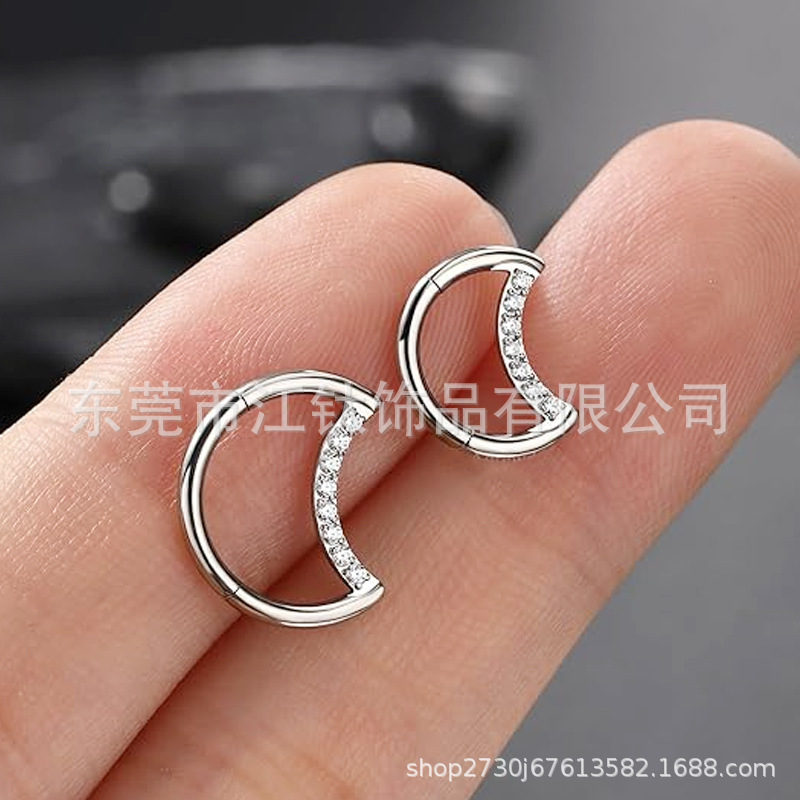 G23 Titanium Moon Earring - Gold with White Zircon, 1.2x8mm, ASTM F136, Body Piercing Jewelry - Image 2