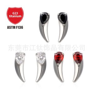Wolf Tooth Inlaid Water Drop Zircon G23 Titanium Alloy Cartilage Earring Ear Piercing Jewelry