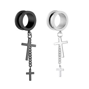 Cross Pendant Ear Auger 316L Surgical Steel Black Ear Piercing Jewelry