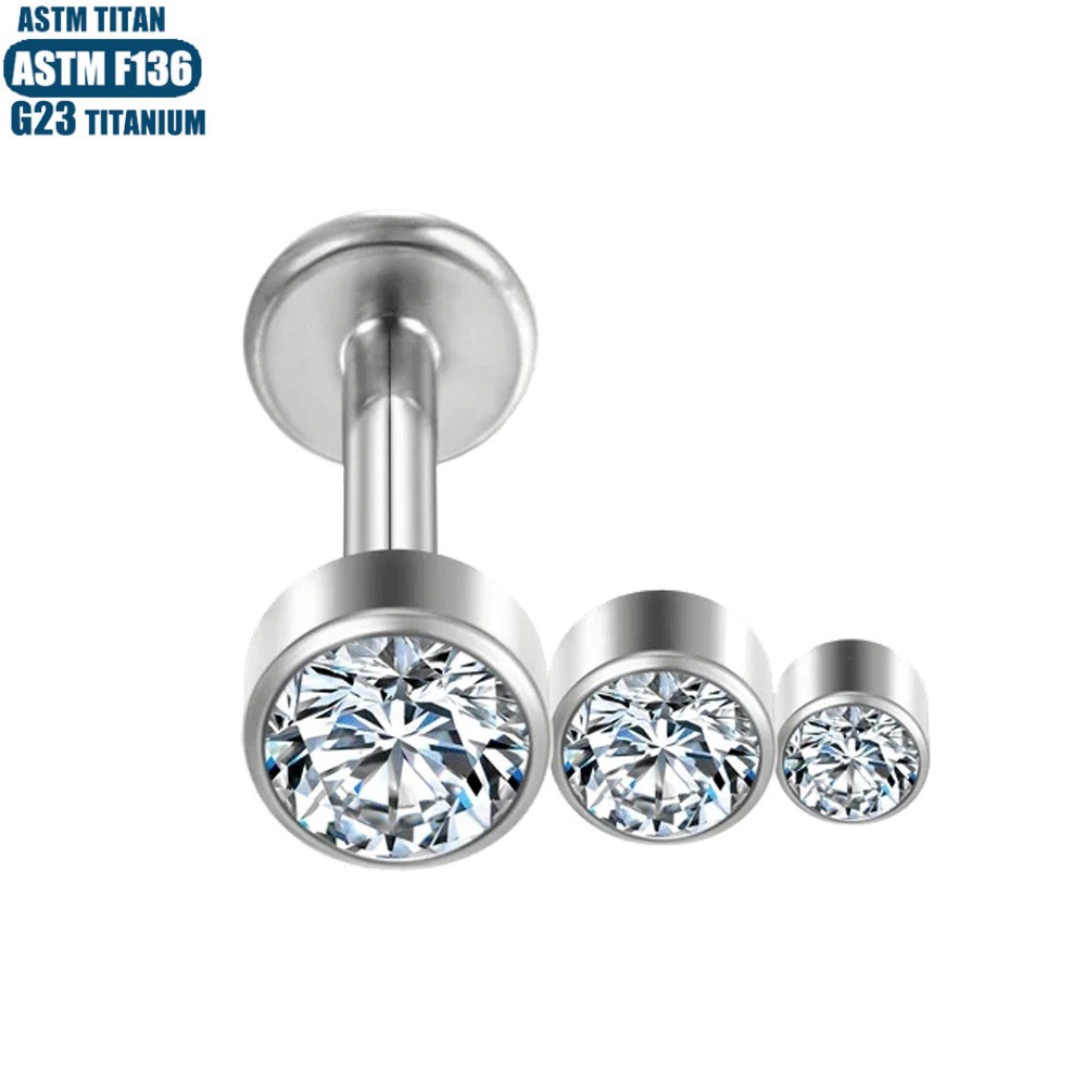 G23 Titanium Lip Ring 3 Zircon Cartilage Ear Stud Inner Thread Body Piercing Jewelry Lip Stud Earrings - Image 2