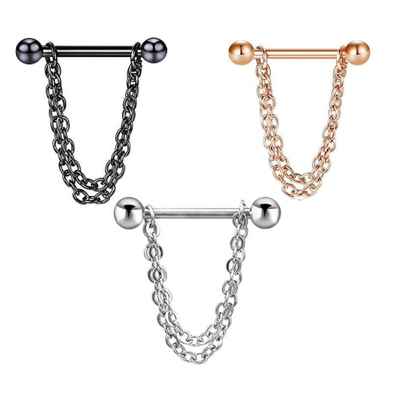 Black Stainless Steel Peach Heart Nipple Chain Ring Body Piercing Jewelry - Image 4