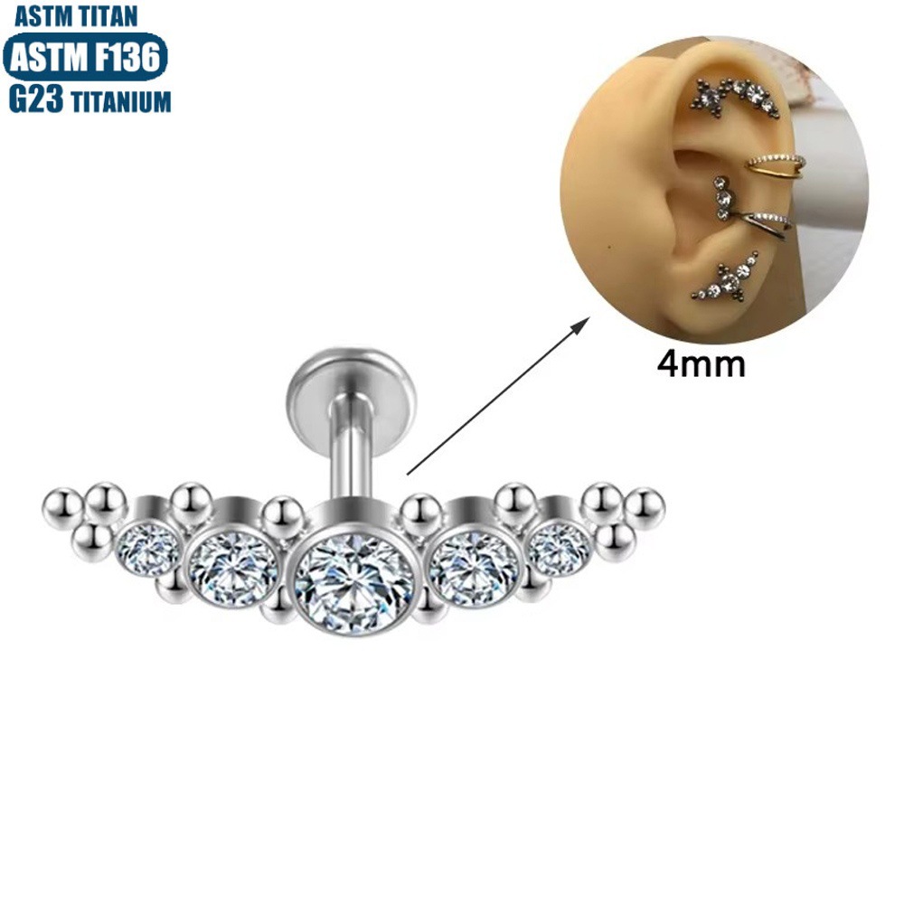 5 Zircon Bead Cluster Lip Ring 1.2x10mm Titanium Alloy Piercing Jewelry Ear Nail Lip Stud - Image 3