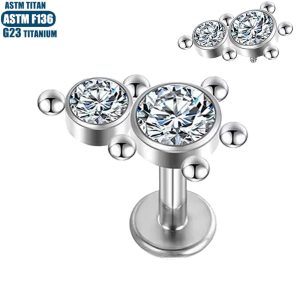 G23 Titanium Lip Ring 2 Zircon Welding Bead Internally Threaded Small Ear Nail Tragus Cartilage Piercing Ring
