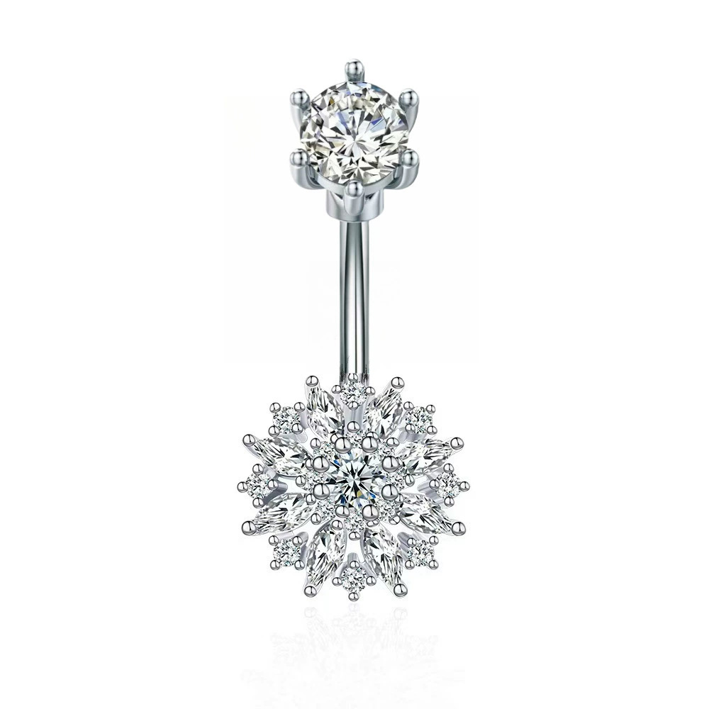 New Fashion Flower Belly Button Ring Inlaid Zircon Stainless Steel Belly Dance Piercing Jewelry for Women Wholesale - Image 5