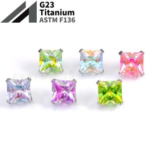 F136 Titanium Four-Prong Round-Bottom Sugar Cube 5A Zircon Lip Stud Earring - G23 Titanium Alloy Lip Piercing Jewelry