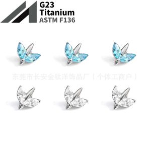 F136 Titanium Double Marquise Small Airplane-Shaped Ear Studs, Zircon Lip Studs, Nose Studs, Ear Cartilage Studs, G23 Titanium Alloy Piercing Jewelry