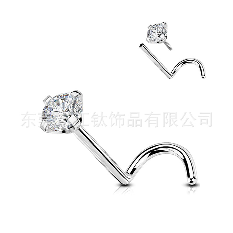 G23 Titanium Nose Stud with 5A Zircon Inlay - Threadless Push-Fit Nose Screw Plug-In Nose Pin - ASTM F136 Titanium Nose Jewelry Wholesale - Image 3