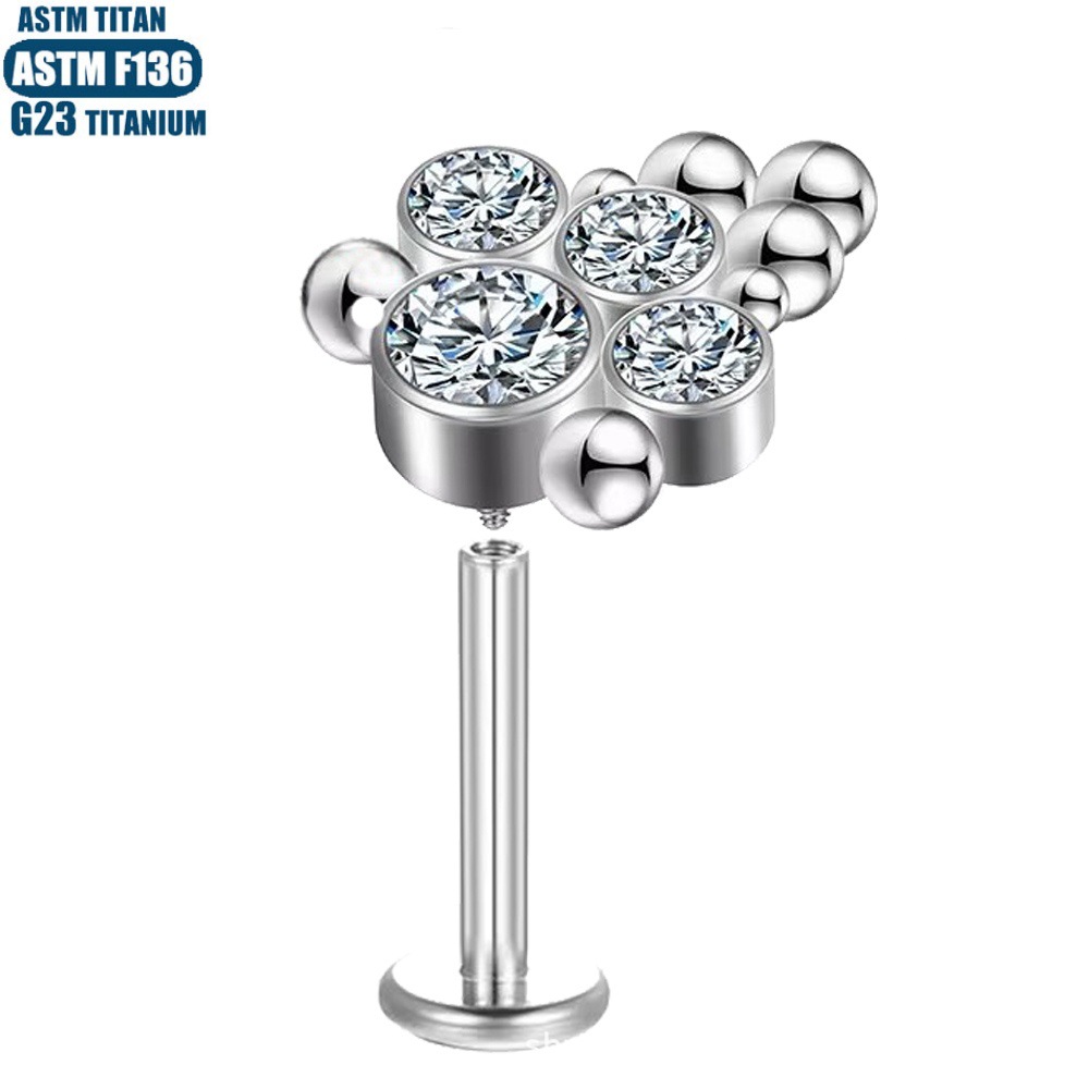 F136 Titanium Piercing Earrings Zircon Welding Bead Internal Thread Small Ear Nail Lip Nail Human Piercing Jewelry - Image 4