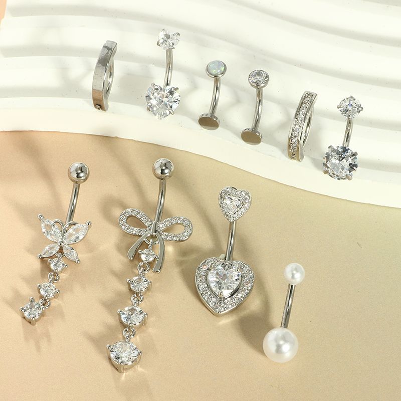 10-Piece Pink Peach Heart Butterfly Navel Ring Belly Button Piercing Jewelry Set - Image 4