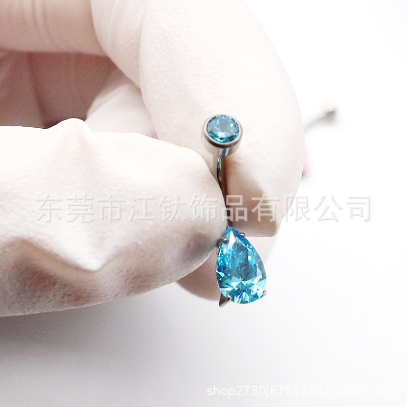 F136 Titanium Water Drop Navel Ring with Cylindrical Tear Drop Zircon G23 Titanium Alloy Body Piercing Jewelry Belly Button Ring - Image 2