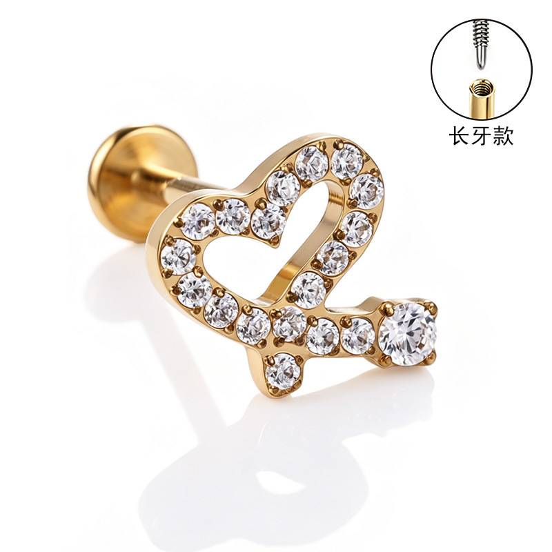 F136 Titanium Alloy Long Tooth Ear Studs, Carved Ear Bone Studs with Zircon, G23 Titanium Body Piercing Jewelry - Image 5
