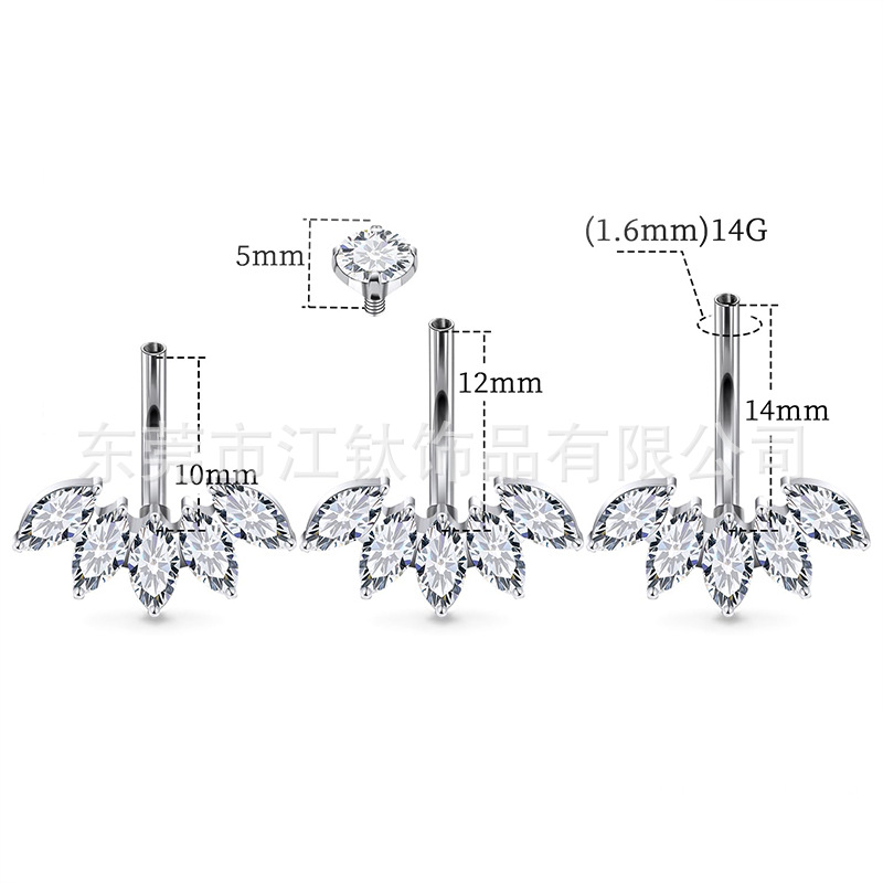 G23 Titanium Belly Button Ring with White Zirconia - ASTM F136 Curved Barbell - Image 2