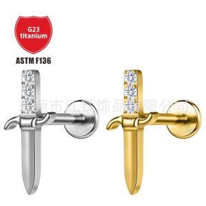 Sword Cross Lip Ring Labret Stud G23 Titanium Piercing Jewelry