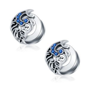Stainless Steel Hollow Lace Ear Expander for Body Piercing Jewelry - 16mm Floral Design