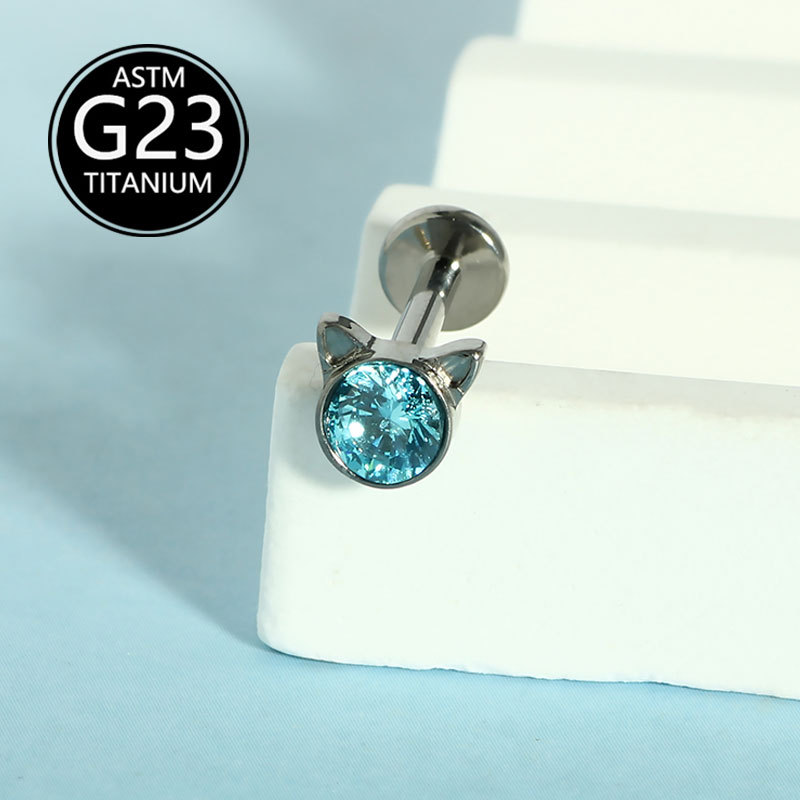 G23 Titanium Little Devil Cat Zircon Ear Cartilage Stud Internal Thread Piercing Jewelry - Image 4