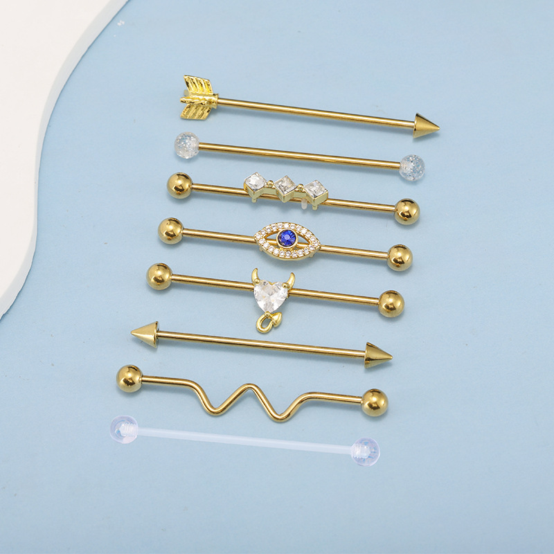 Butterfly Heart Zircon Stainless Steel Industrial Ear Stud - Ear Piercing Jewelry in Stock - Image 3