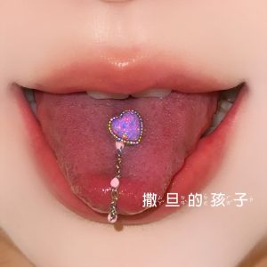 Satan's Children Mermaid Dangle Tongue Barbell External Thread Titanium Steel Opal Tongue Ring