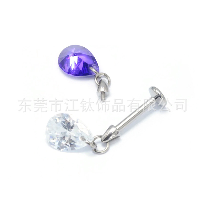 JT514 ASTM F136 Titanium Pendant Earring Bullet Head Zircon Lip Nail Ear Bone Stud - Image 5