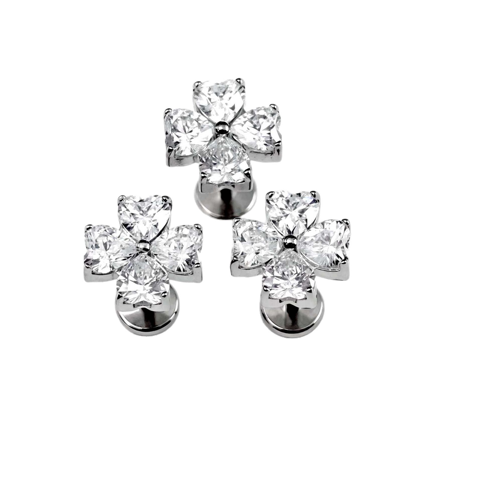 F136 Titanium Four-Leaf Clover Heart-Shaped Zircon Stud Earrings Nose Studs G23 Titanium Alloy Body Piercing Jewelry Ear Bone Studs - Image 5
