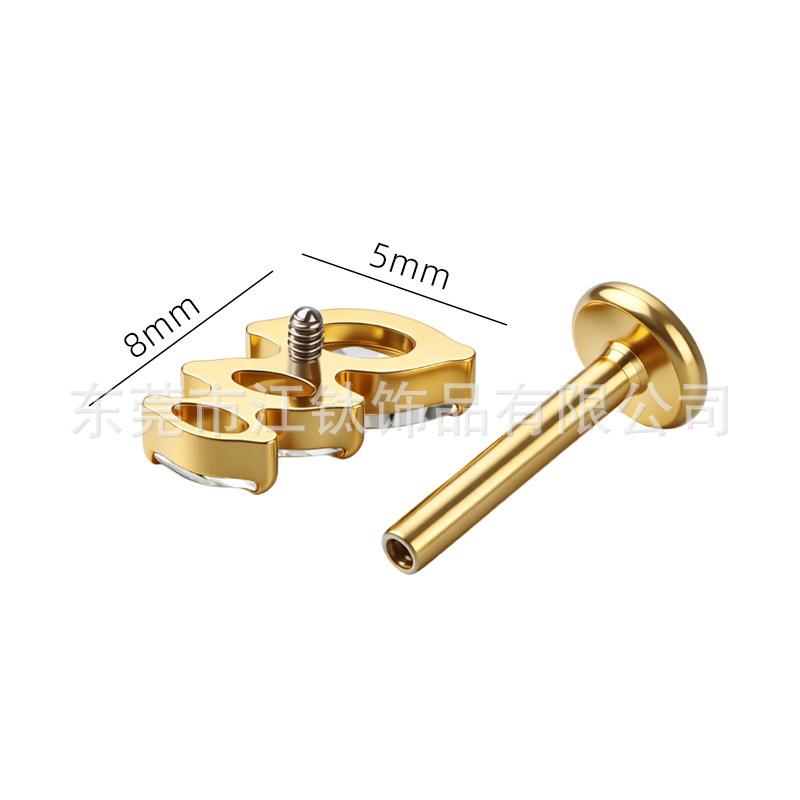 G23 Titanium Gold Plated Horse Eye Shape Cartilage Ear Stud F136 Piercing Jewelry - Image 2