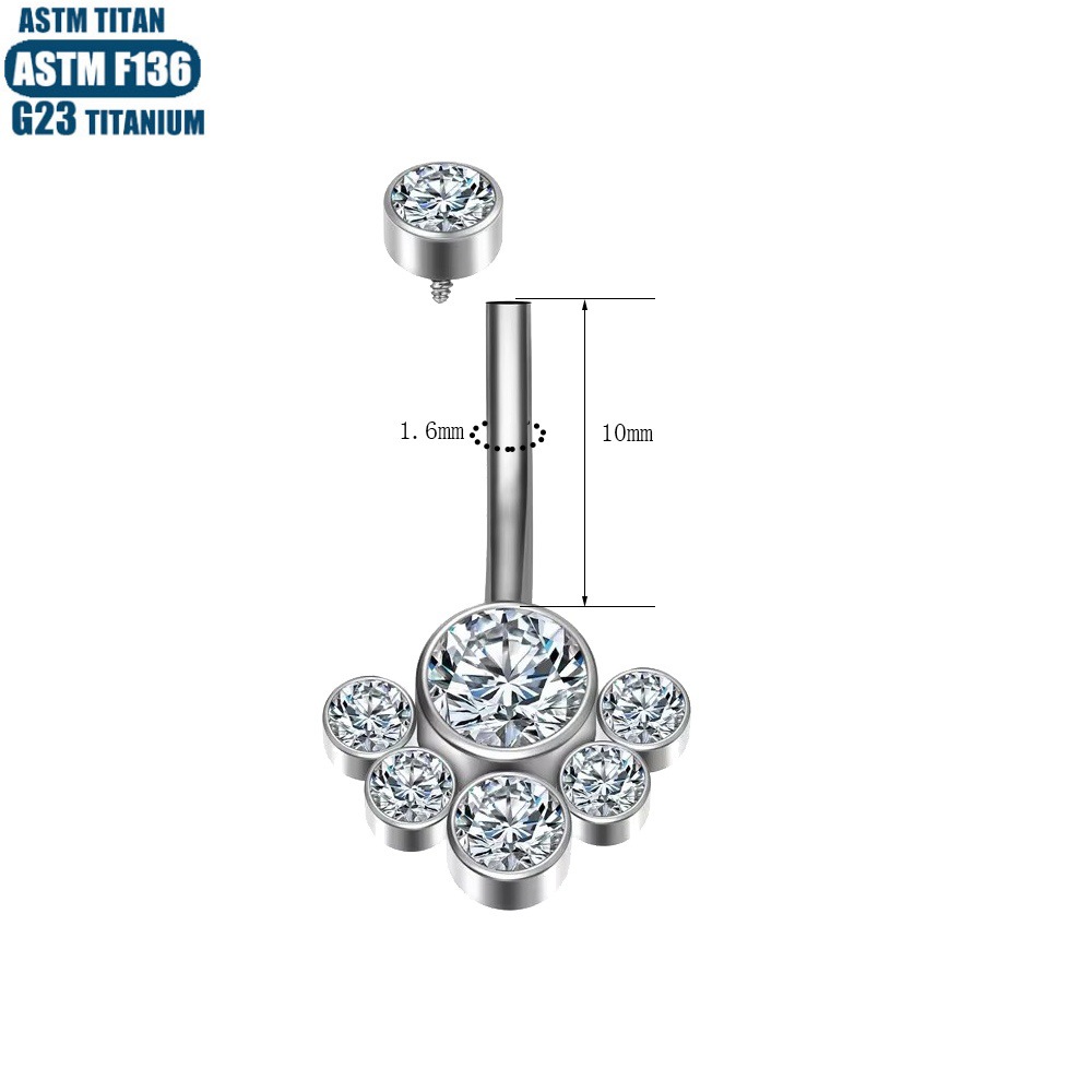 Zircon Belly Button Ring F136 Titanium Alloy Body Piercing Jewelry Internally Threaded Belly Ring - Image 4