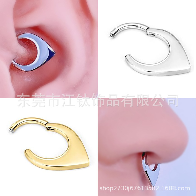 G23 Titanium Nose Ring Water Drop Heart Shape Earring Cross Border Body Piercing Jewelry JT471 Gold - Image 3