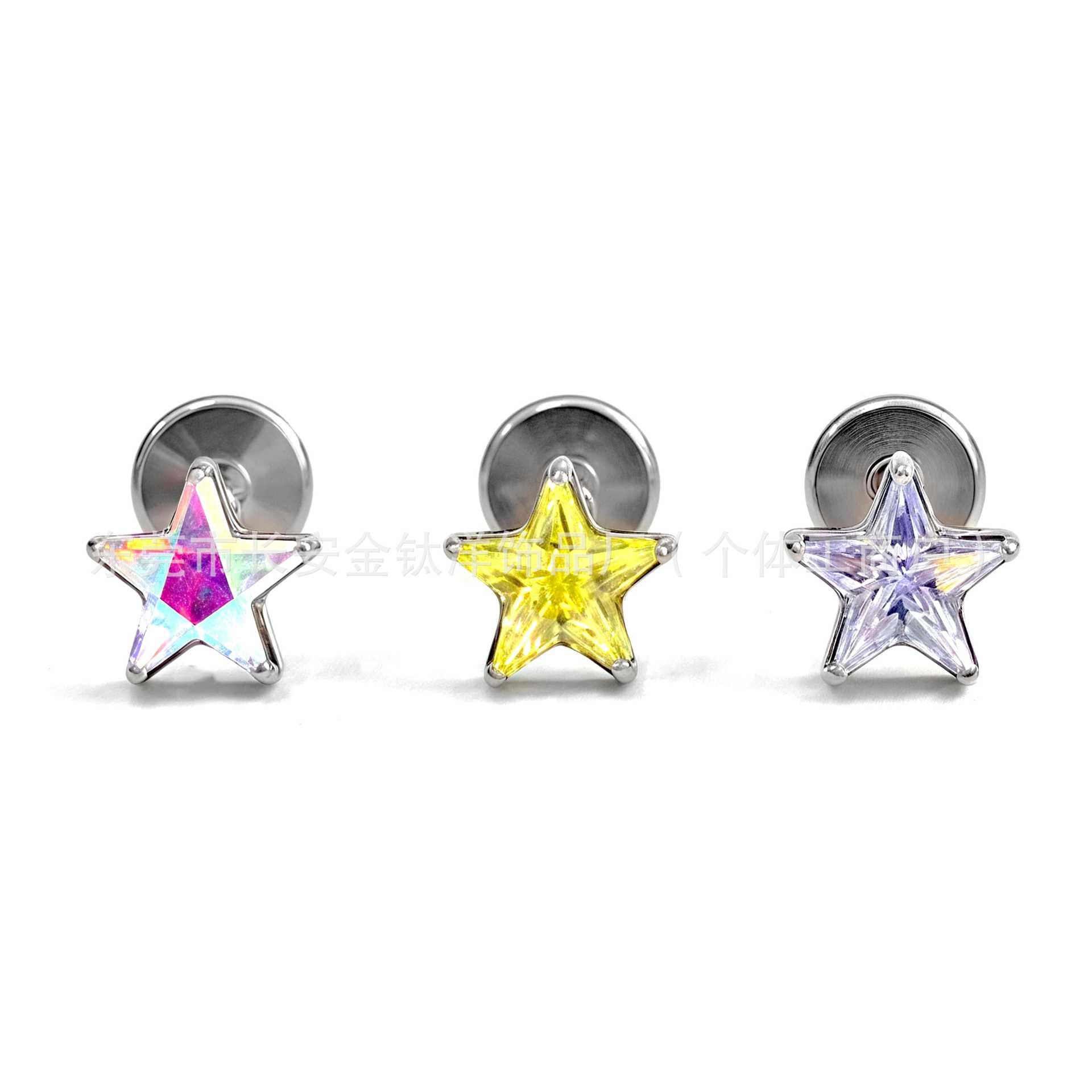 F136 Titanium Internal Thread Five-Pointed Star Super Flash Zircon Lip Nail Earrings G23 Titanium Alloy Piercing Jewelry - Image 3