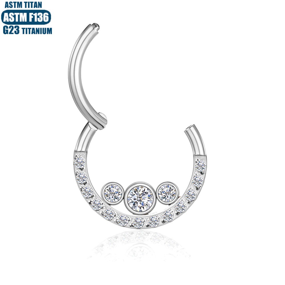 G23 Titanium Piercing Nose Ring Seamless Hinge Hoop Internal Zircon Cartilage Earring Septum Ring - Image 3
