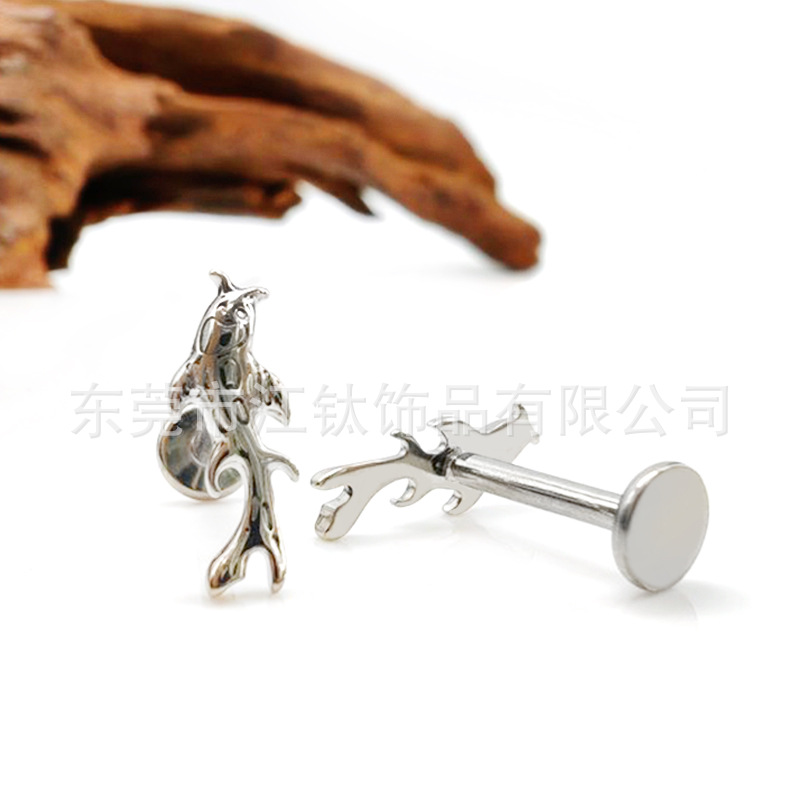JT518 G23 Titanium Bonito Lip Nail Earrings - Gold 1.2x12mm Catfish Animal Body Piercing Jewelry - Image 3