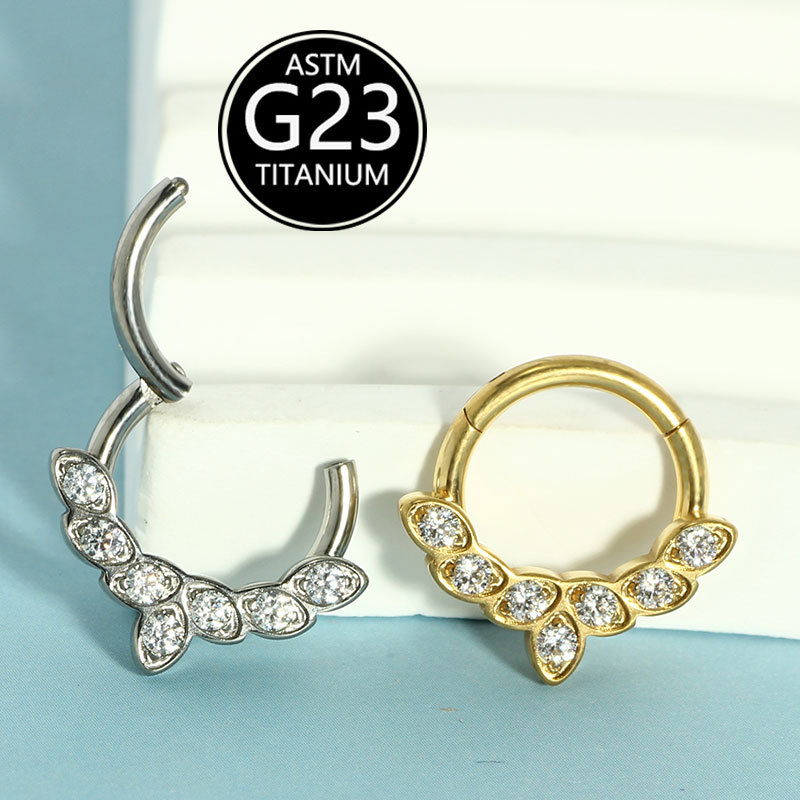 G23 Titanium Nose Ring Closed Ring Piercing Jewelry with Zircon and Diamond, European American Style Nose Jewelry - Image 4
