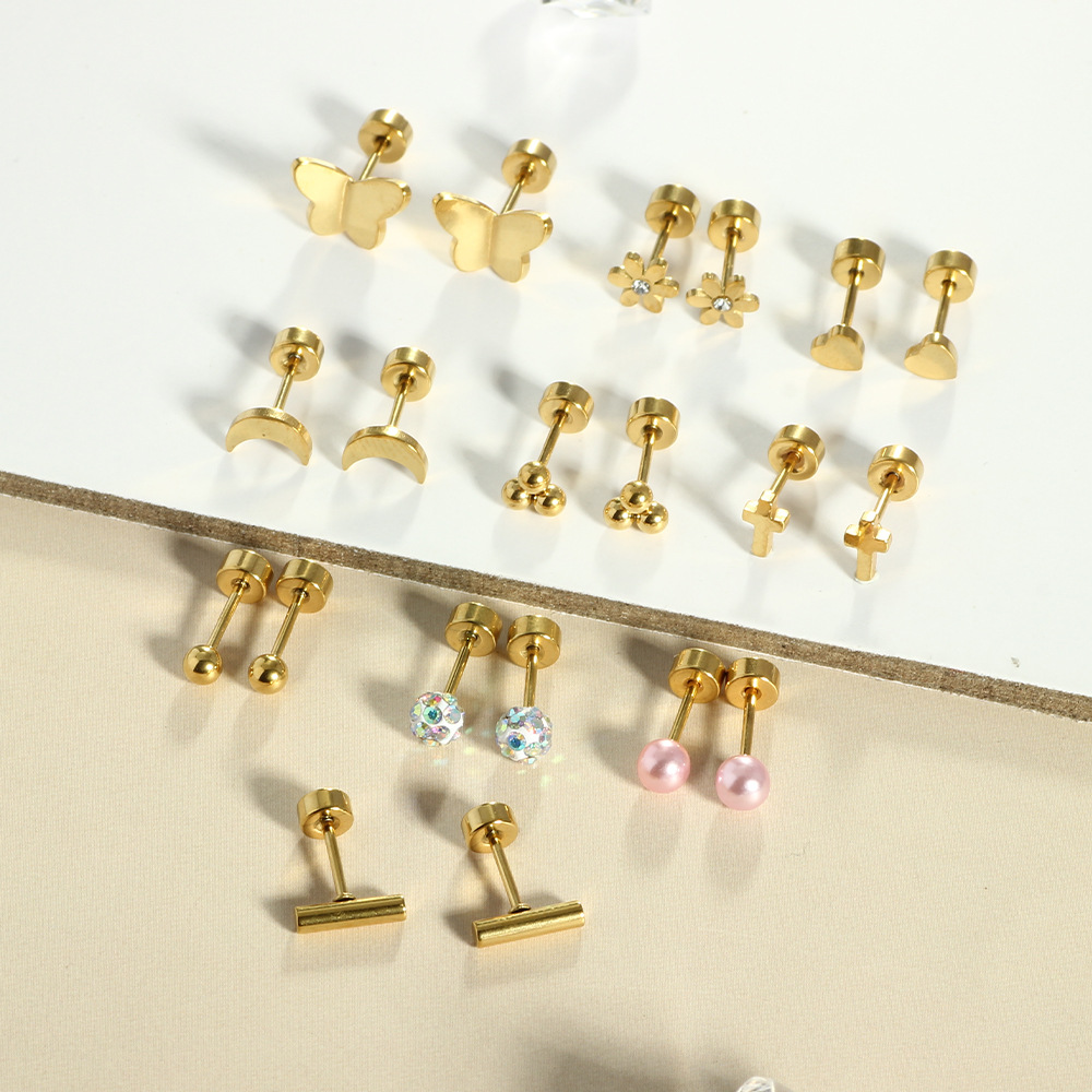 Simple Star Stainless Steel Ear Piercing Jewelry Set - 10-12 Pairs Cartilage Earrings, Twist Ball Earrings for Sleeping - Image 3