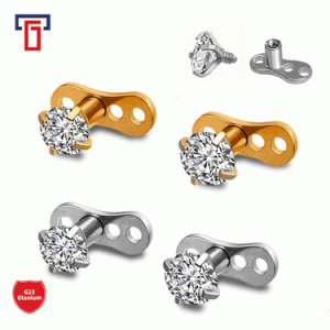 G23 Titanium Alloy 3A Round Zircon Three-Prong Embedded Bone Stud Ear Piercing Jewelry