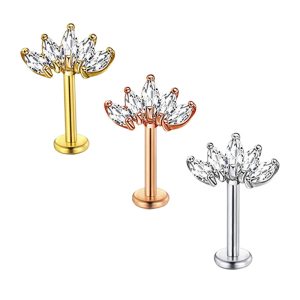 Zircon 8mm Stainless Steel Ear Bone Nail Screw Earrings for Women Body Piercing Jewelry Lip Ring