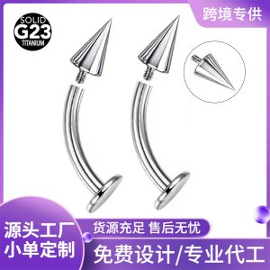 Zesen F136 Titanium Lip Nail Pointed Cone Flat Tiger Tooth Nail Devil Nail G23 Titanium Alloy Human Body Piercing Ear Bone Nail