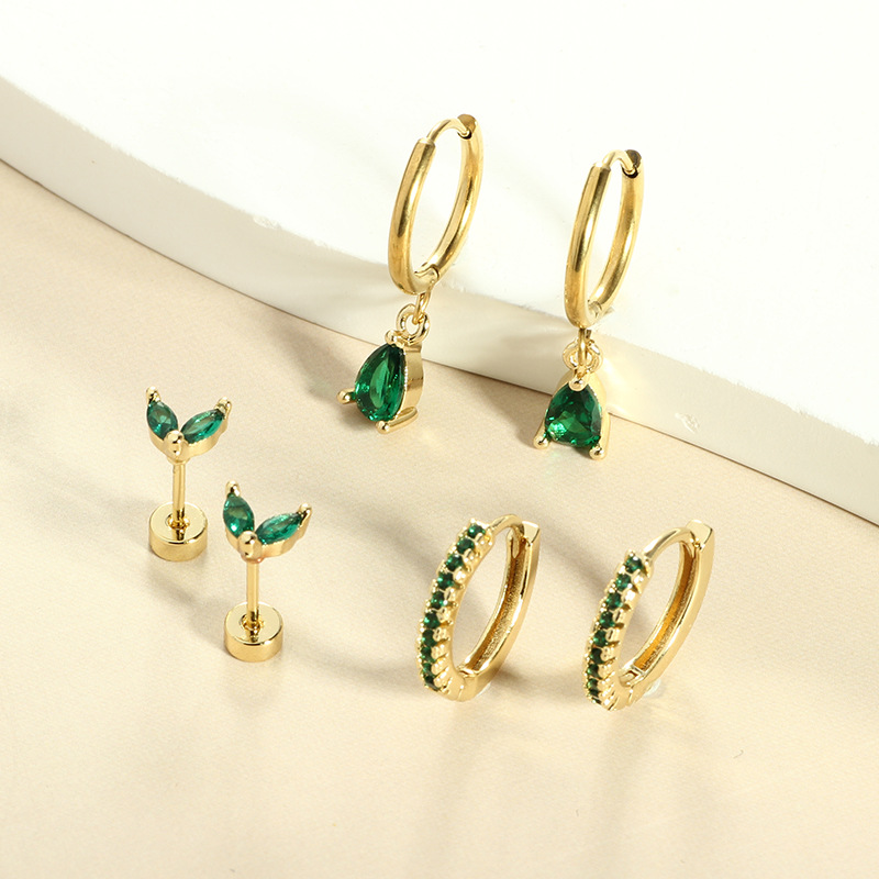 Green Zircon Star Earrings Stainless Steel Fashion Ear Piercing Jewelry - Image 4