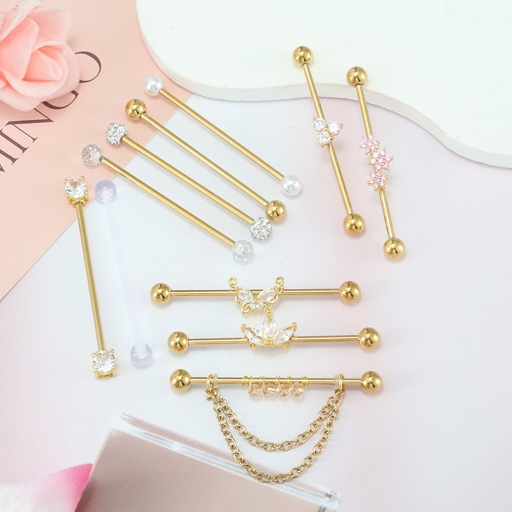 11-Piece Amazon Set Double Ear Piercing Long Bar Ear Bone Studs Industrial Ear Studs Stainless Steel Bridge Ear Studs - Image 4
