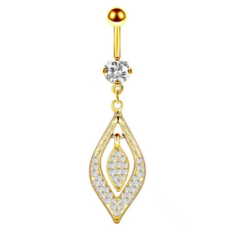 Copper Inlaid Zircon Star Moon Navel Ring Belly Button Piercing Jewelry Gold - Image 2